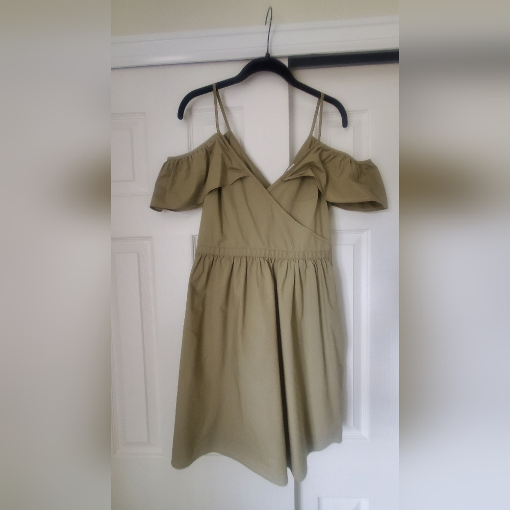 Madewell Khaki Cold-Shoulder Ruffle Dress, Size 6